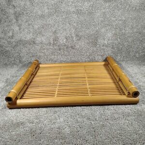 Bamboo Serving Tray Natural Tan Slatted Boho Home Decor Tropical Style